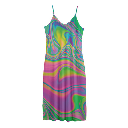 Psychedelic Soap Bubble Print Jersey Midi Cami Dress