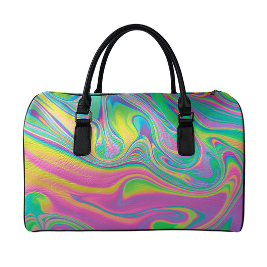 Psychedelic Soap Bubble Print Leather Duffle Bag