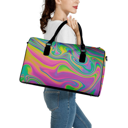 Psychedelic Soap Bubble Print Leather Duffle Bag