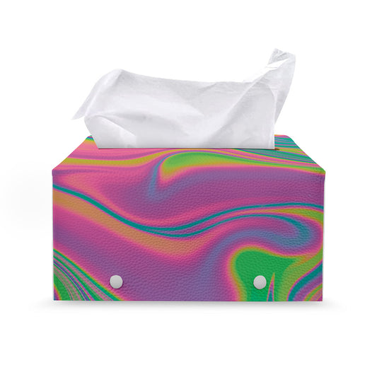 Psychedelic Soap Bubble Print Leather Tissue Box Cover