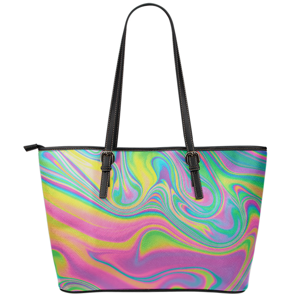 Psychedelic Soap Bubble Print Leather Tote Bag