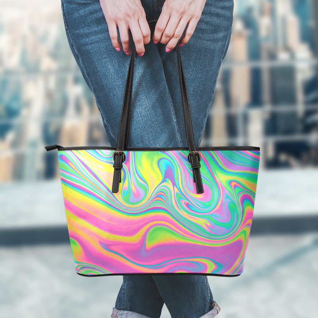 Psychedelic Soap Bubble Print Leather Tote Bag