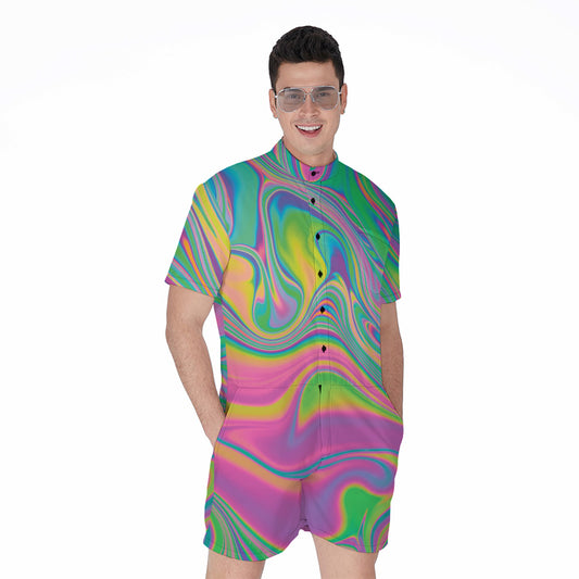 Psychedelic Soap Bubble Print Men's Rompers