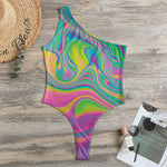 Psychedelic Soap Bubble Print One Shoulder Bodysuit