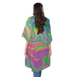 Psychedelic Soap Bubble Print Open Front Beach Cover Up