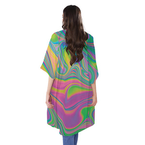 Psychedelic Soap Bubble Print Open Front Beach Cover Up