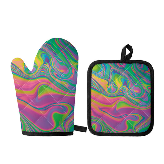 Psychedelic Soap Bubble Print Oven Mitt And Pot Holder Set
