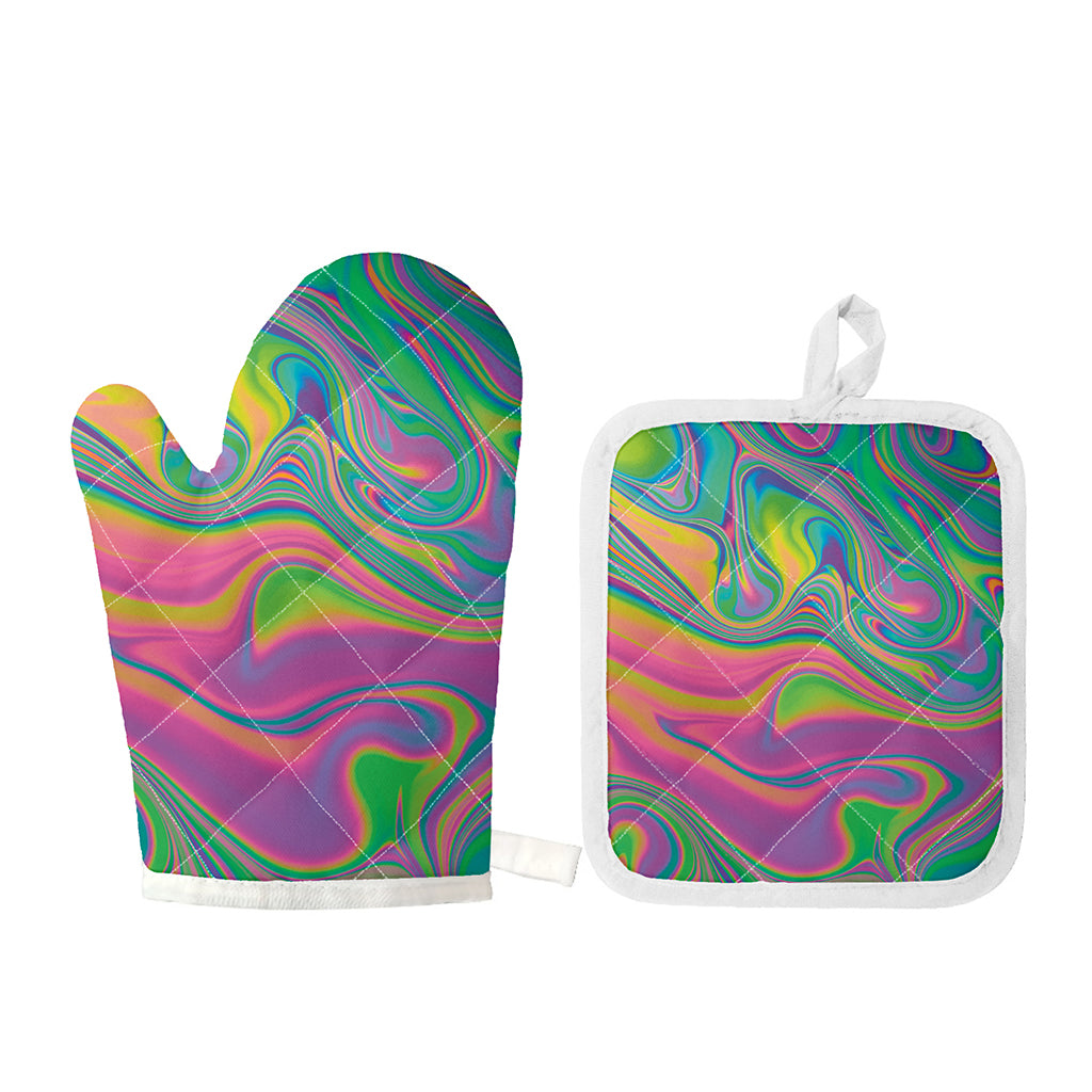 Psychedelic Soap Bubble Print Oven Mitt And Pot Holder Set