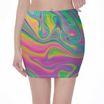 Psychedelic Soap Bubble Print Pencil Mini Skirt