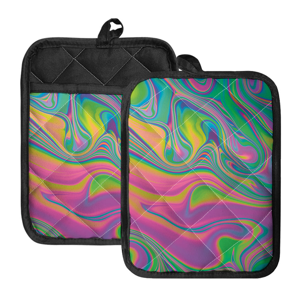 Psychedelic Soap Bubble Print Pot Holders With Pocket
