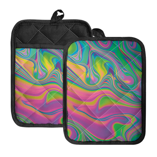 Psychedelic Soap Bubble Print Pot Holders With Pocket