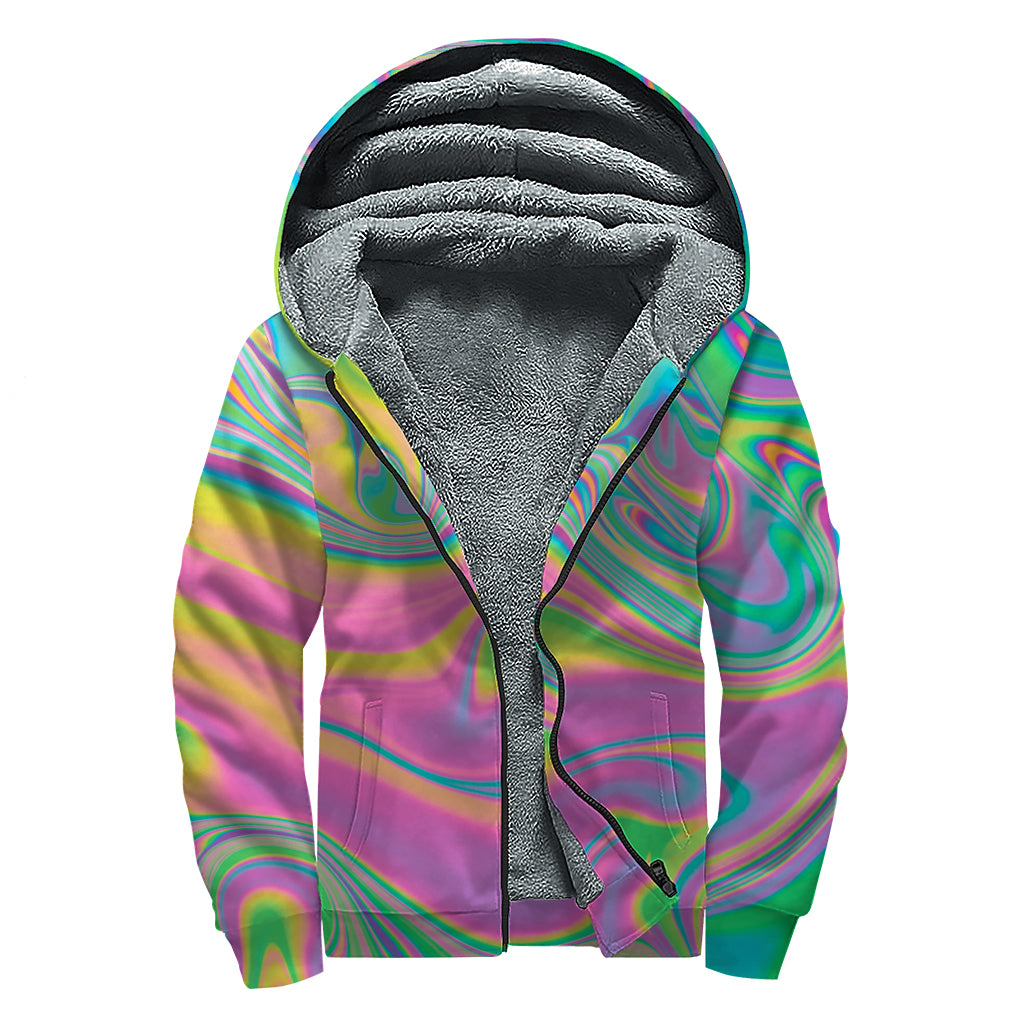 Psychedelic Soap Bubble Print Sherpa Lined Zip Up Hoodie