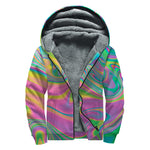 Psychedelic Soap Bubble Print Sherpa Lined Zip Up Hoodie