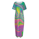 Psychedelic Soap Bubble Print Short Sleeve Long Nightdress