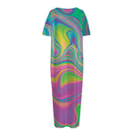 Psychedelic Soap Bubble Print Short Sleeve Long Nightdress