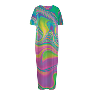 Psychedelic Soap Bubble Print Short Sleeve Long Nightdress