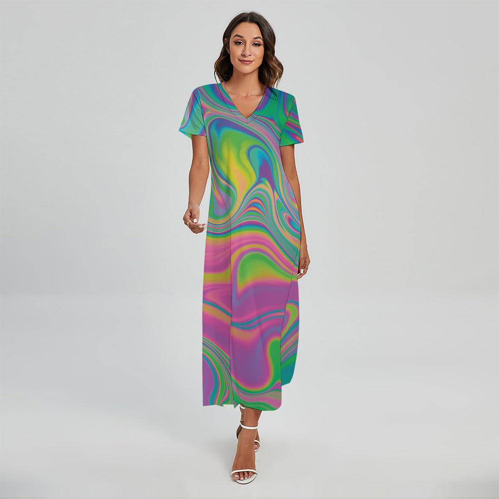 Psychedelic Soap Bubble Print Short Sleeve Maxi Dress