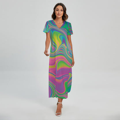 Psychedelic Soap Bubble Print Short Sleeve Maxi Dress