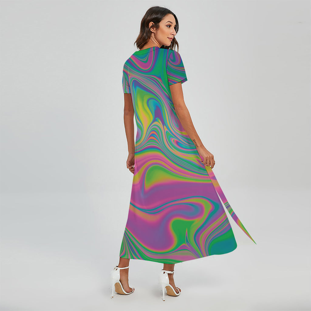 Psychedelic Soap Bubble Print Short Sleeve Maxi Dress