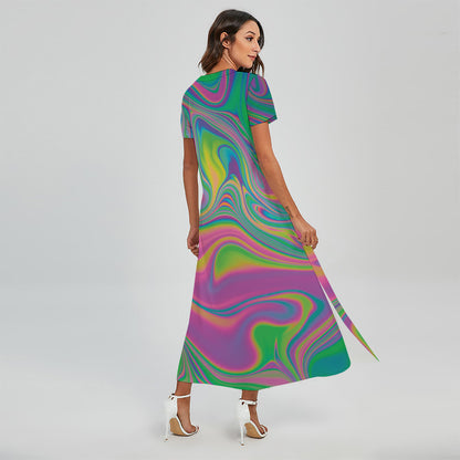 Psychedelic Soap Bubble Print Short Sleeve Maxi Dress