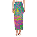 Psychedelic Soap Bubble Print Side Slit Maxi Skirt