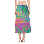 Psychedelic Soap Bubble Print Side Slit Midi Skirt