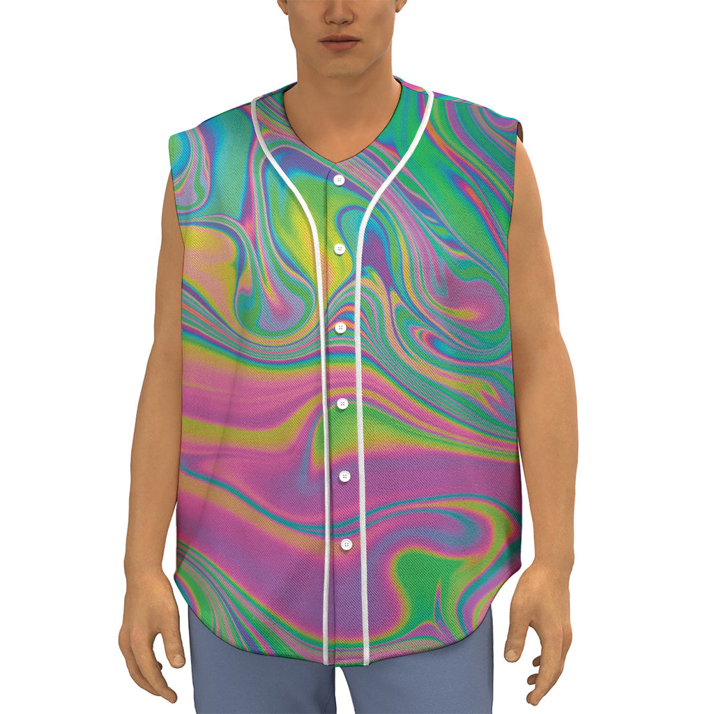 Psychedelic Soap Bubble Print Sleeveless Baseball Jersey