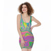 Psychedelic Soap Bubble Print Sleeveless Bodycon Dress