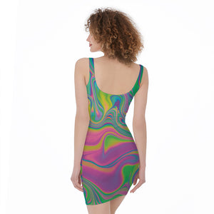 Psychedelic Soap Bubble Print Sleeveless Bodycon Dress