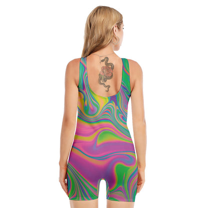 Psychedelic Soap Bubble Print Sleeveless One Piece Swimsuit