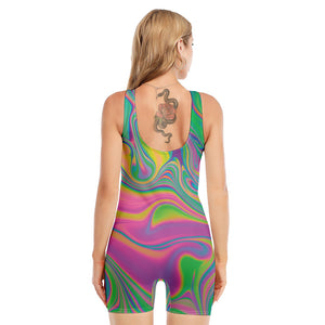 Psychedelic Soap Bubble Print Sleeveless One Piece Swimsuit