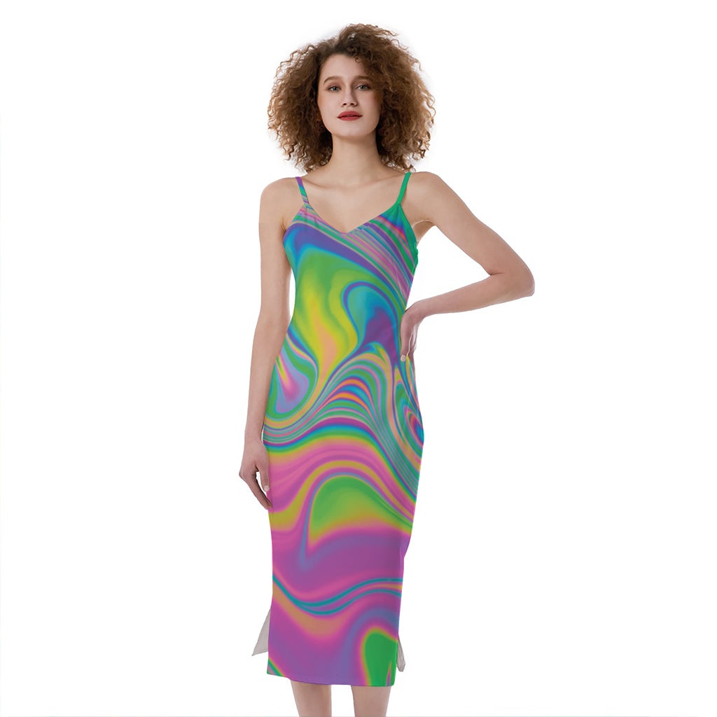 Psychedelic Soap Bubble Print Slim Fit Midi Cami Dress