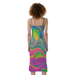 Psychedelic Soap Bubble Print Slim Fit Midi Cami Dress