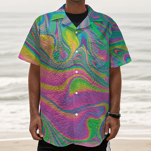 Psychedelic Soap Bubble Print Textured Short Sleeve Shirt