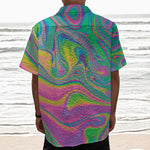 Psychedelic Soap Bubble Print Textured Short Sleeve Shirt