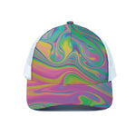 Psychedelic Soap Bubble Print White Mesh Trucker Cap
