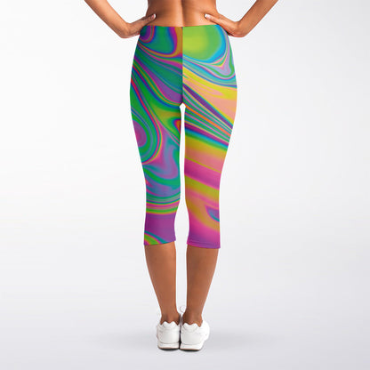 Psychedelic Soap Bubble Print Women's Capri Leggings