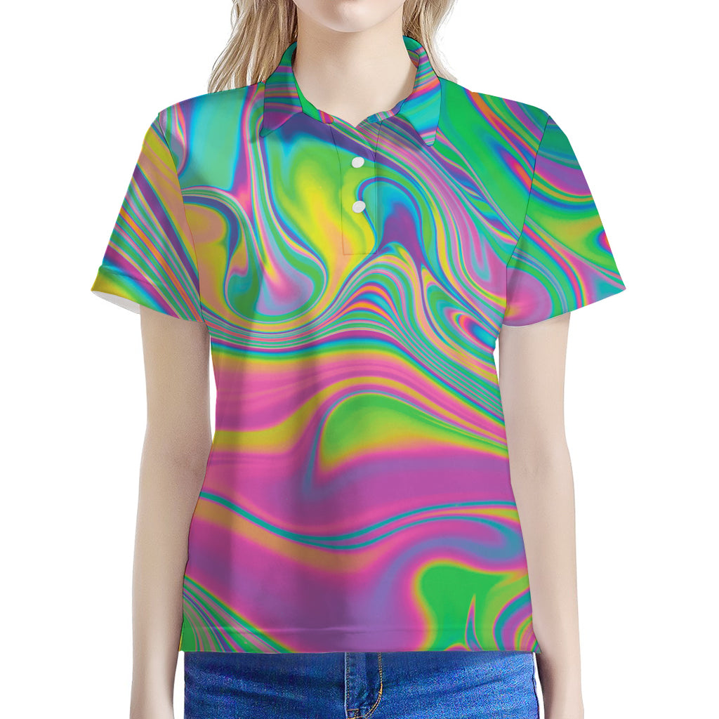 Psychedelic Soap Bubble Print Women's Polo Shirt