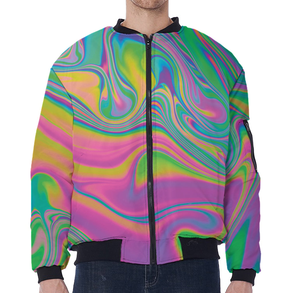 Psychedelic Soap Bubble Print Zip Sleeve Bomber Jacket