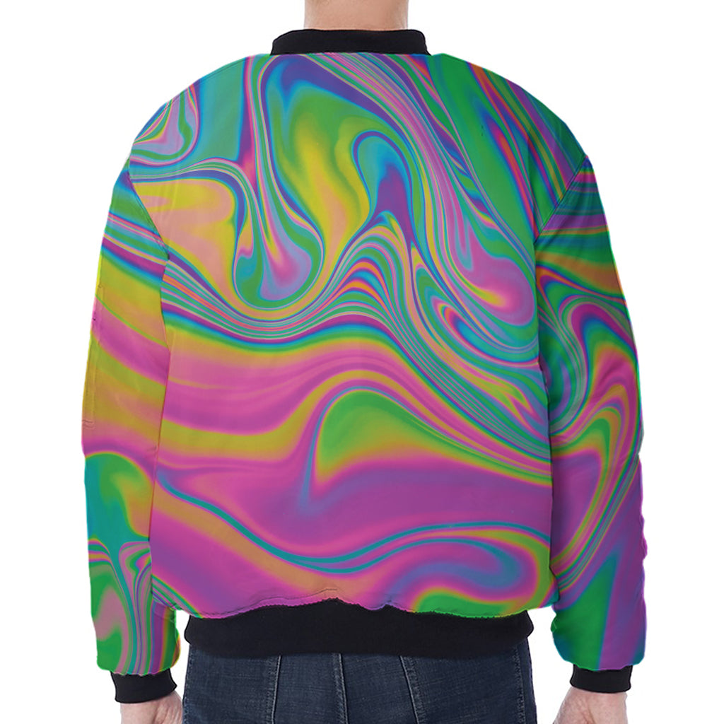 Psychedelic Soap Bubble Print Zip Sleeve Bomber Jacket