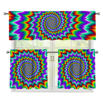 Psychedelic Spiral Optical Illusion 3 Piece Kitchen Curtains