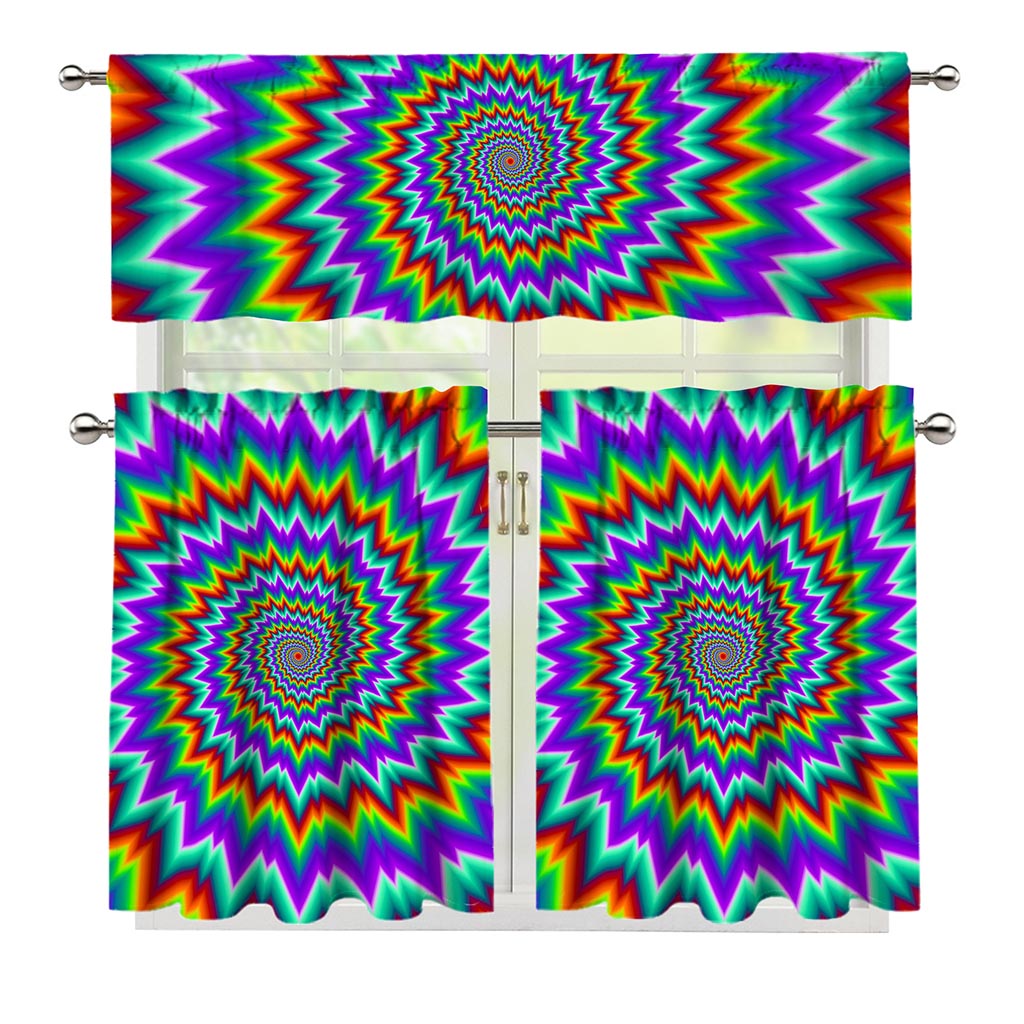 Psychedelic Spiral Optical Illusion 3 Piece Kitchen Curtains