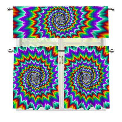 Psychedelic Spiral Optical Illusion 3 Piece Kitchen Curtains