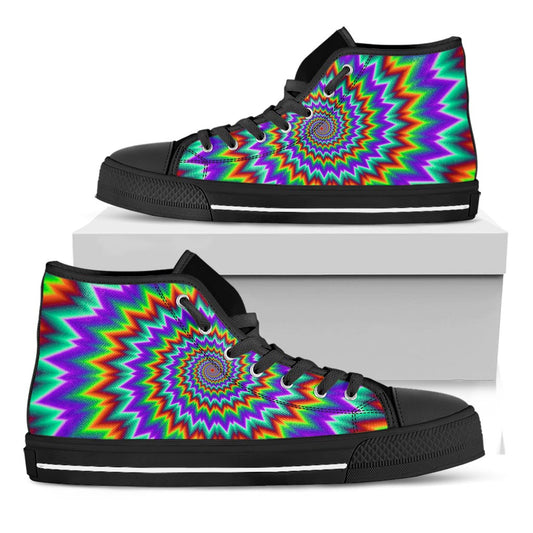 Psychedelic Spiral Optical Illusion Black High Top Sneakers
