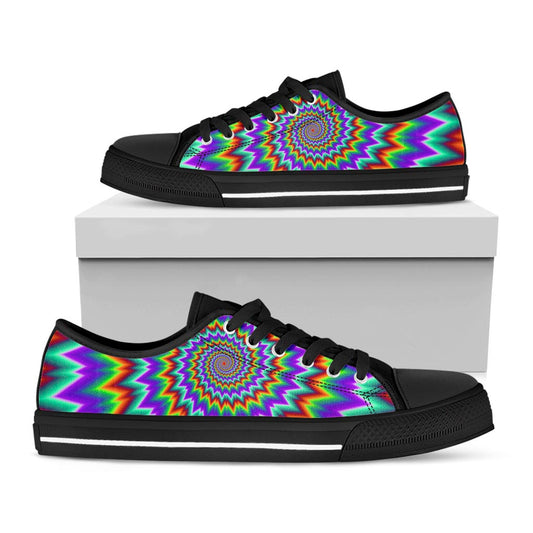 Psychedelic Spiral Optical Illusion Black Low Top Sneakers