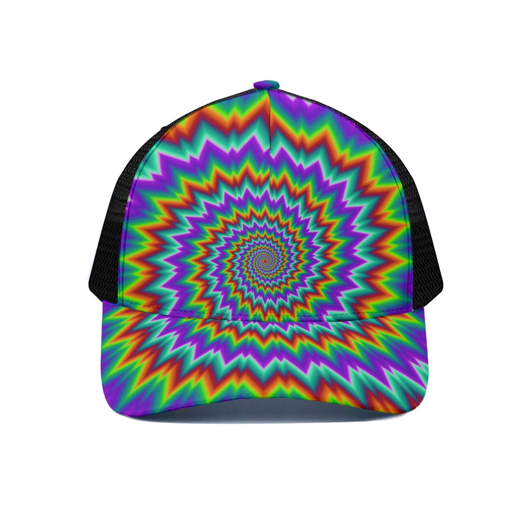 Psychedelic Spiral Optical Illusion Black Mesh Trucker Cap