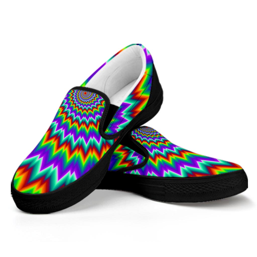 Psychedelic Spiral Optical Illusion Black Slip On Sneakers