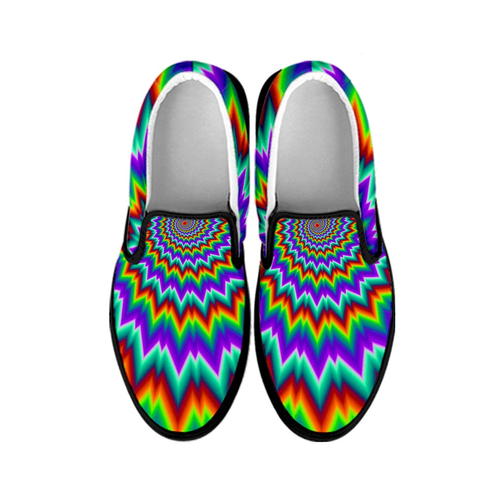 Psychedelic Spiral Optical Illusion Black Slip On Sneakers