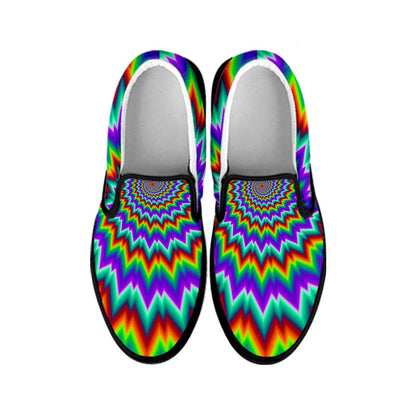 Psychedelic Spiral Optical Illusion Black Slip On Sneakers