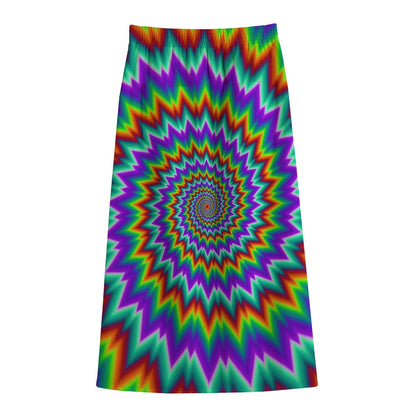 Psychedelic Spiral Optical Illusion Cotton Front Slit Maxi Skirt